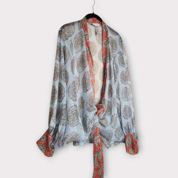 Free People Womens Kantha Shimmer Tie Front Sheer Boho Kimono O/S Festival - Picture 3 of 9